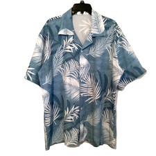 MENS HAWAIIAN SHIRT XL BLUE SHORT SLEEVE PALM LEAVES