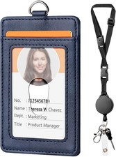 Leather Badge Holder and Adjustable Retractable Lanyards, Quick-Release Buckle