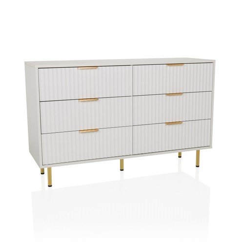 Sideboard Kommode mit 6 Schubladen in Weiß Gold, Anrichte 120 cm breit, modern