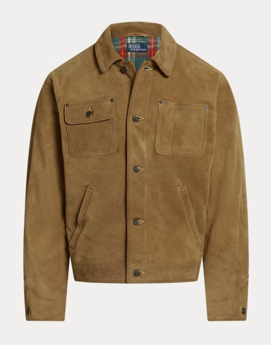 Polo Ralph Lauren Mens Western Trucker Suede Jacket Desert Khaki