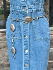 Vintage Silver Tone Metal 40.5" Boho Southwestern Floral Concho Chain Belt OS