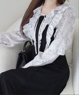Mily Bilet Shiny Floral Ruffle Blouse Docking Dress