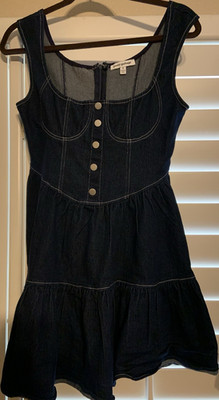 Pretty Garbage Dark Blue Denim Scoop Neck Sleeveless Short A-Line Dress - Small