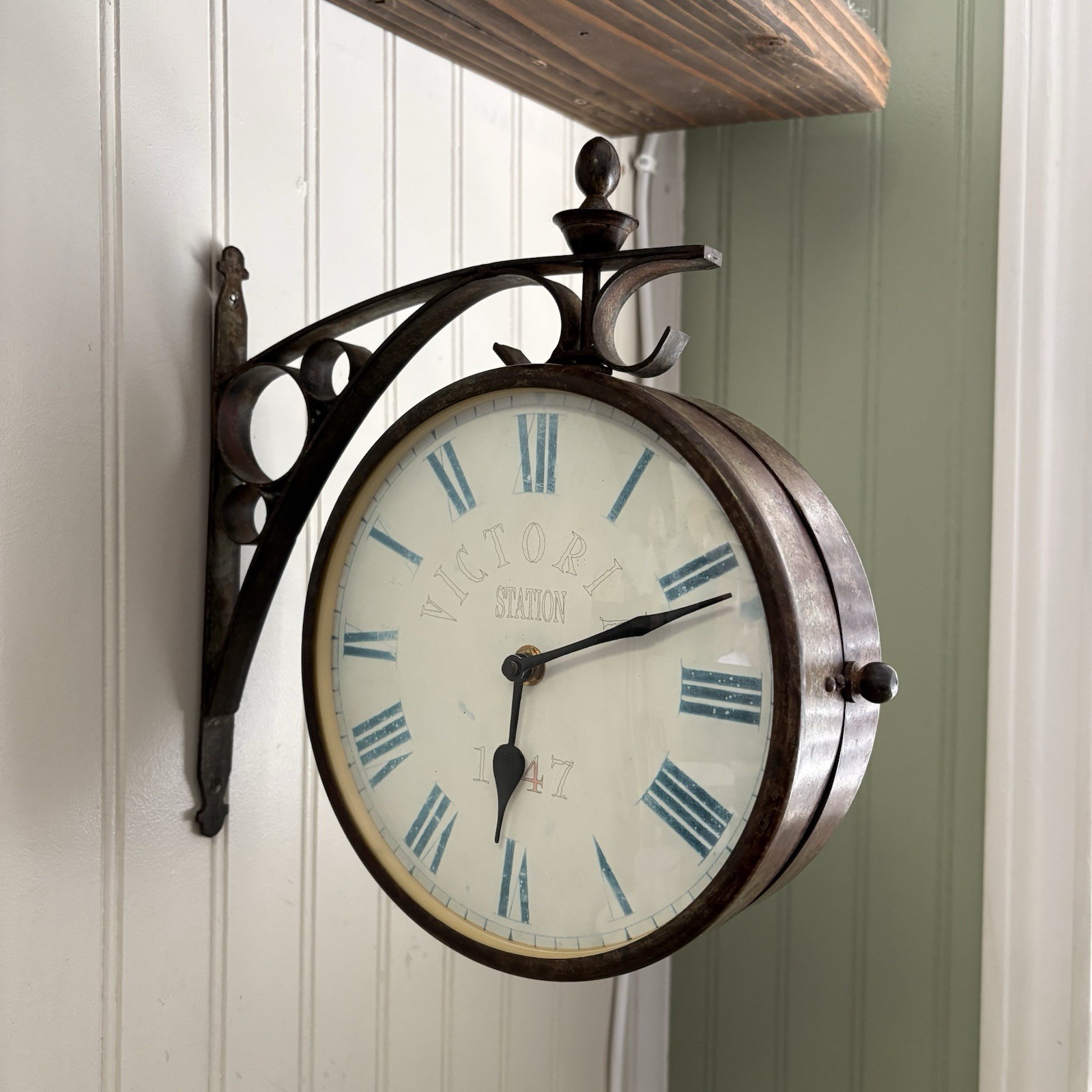 Victoria Station 1747 Double Sided 8” Wall Hanging Clock Railway Vintage Style