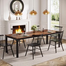 78.7in Dining Table for 6-8 Industrial Rectangle Wood Rustic Brown Metal Legs
