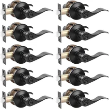 Probrico (10 Pack Privacy Door Lever,Locking Black Door Handle Set for Bathroom 
