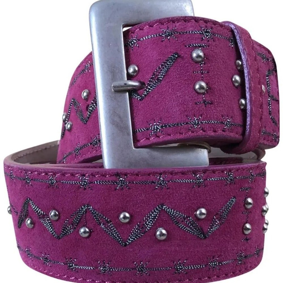 Donald Pliner Belt Fuchsia Pink Embellished Silver Metal 