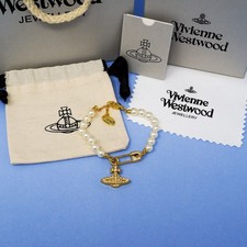 Vivienne Westwood Bracelet Pearl Gold Orb Safety Pin Bas Relief & Gift Box Set