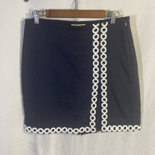 TALBOTS blue white embroidered circles textured cotton blend straight skirt 6