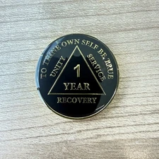 1 Year Sobriety Coin Brass AA Chip Medallion Alcoholics Anonymous One Year Sober