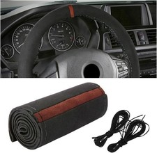Car Steering Wheel Cover, Stitch On Full Surround Soft Sue Color: Black/Coffee