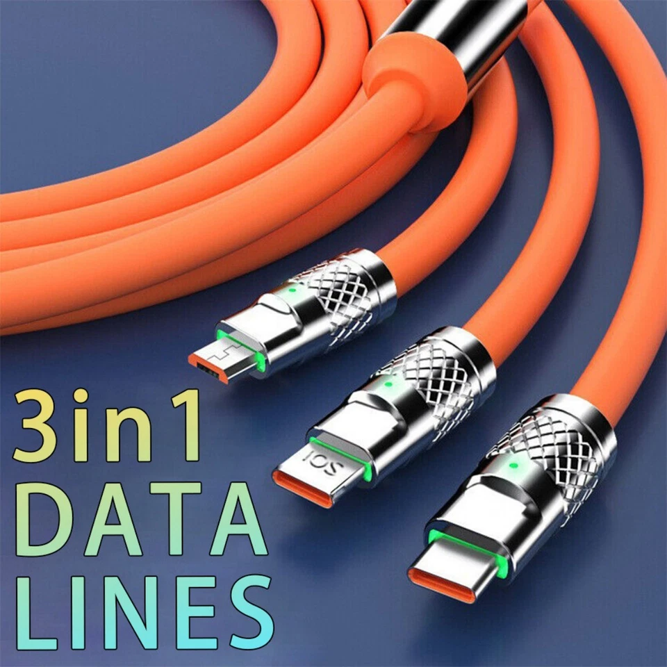 3 in 1 Fast Charging Cable Cell Phone Charger Cord For iPhone Type C Micro USB - Image 2 of 4