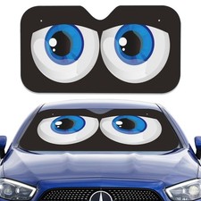 Front Windshield Sun Shade, Cartoon Funny Blue Eyes Car Sun Shade, Windshield...