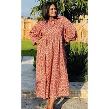 House Of Sundar Saffron Sun Maya Midi Dress Pockets Medium Cottagecore Modest