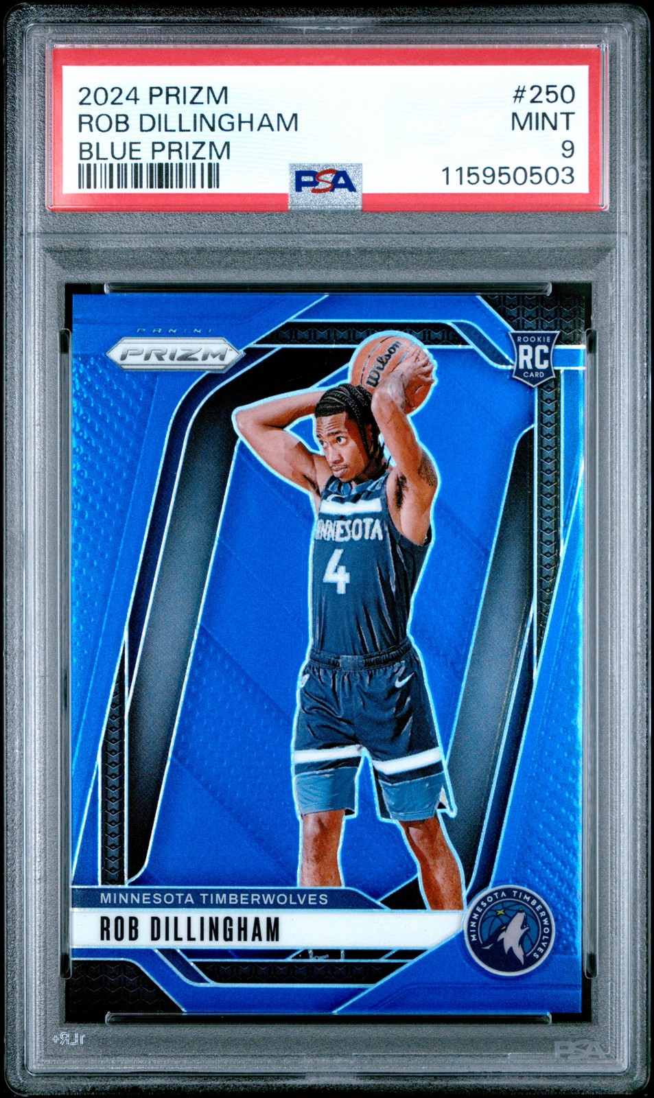 2024 Panini Prizm #250 Rob Dillingham Blue Prizms Rookie Card RC /199 PSA 9