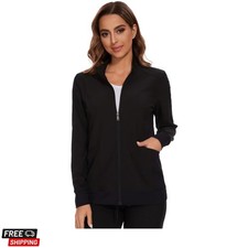 Scrub Jackets for Woman, Zip Front Nurse Jacket, 4-Way Stretch Fabric