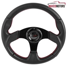 Steering Wheel Fits 320mm Black Leather 3-spoke Red Stitches Racinghorn Button Steering Wheel Fits 320mm Black Leather 3-spoke Red Stitches Racinghorn Button