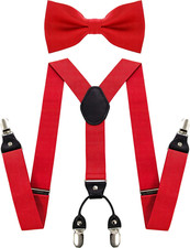 Solid Color Suspender and Silk Bow Tie Sets for Men