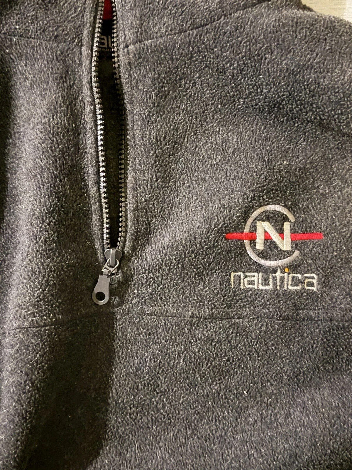 90s Nautica Men's L Black Fleece Quarter Zip Pullover Sweatshirt image 2