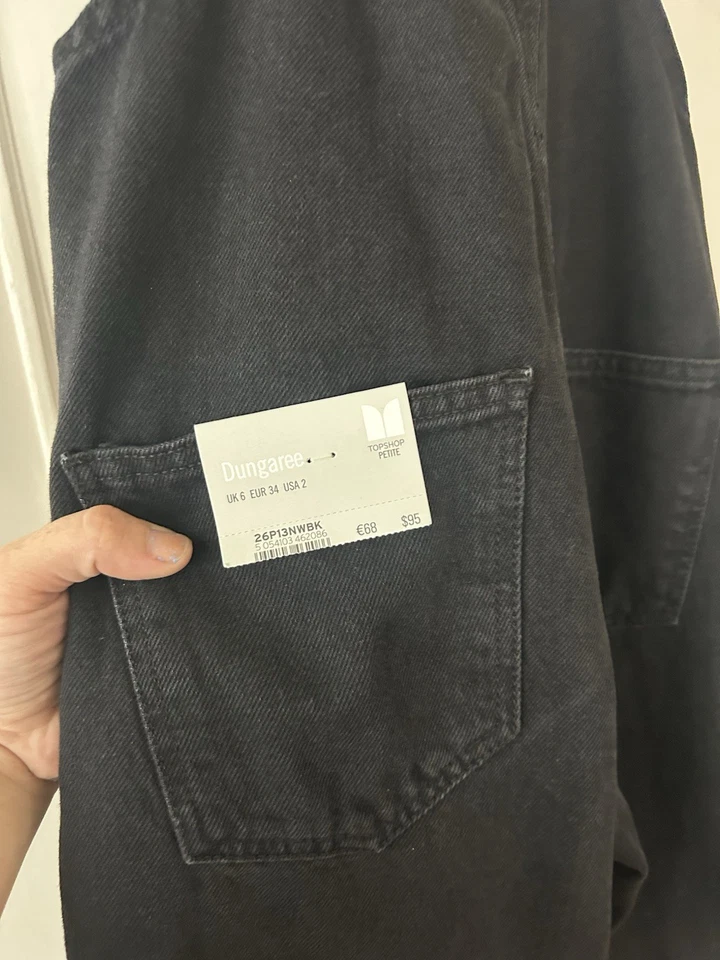 Mono Topshop Moto Peto Negro Denim Talla US 2 Pequeño Nuevo Con Etiquetas Foto 3 de 4