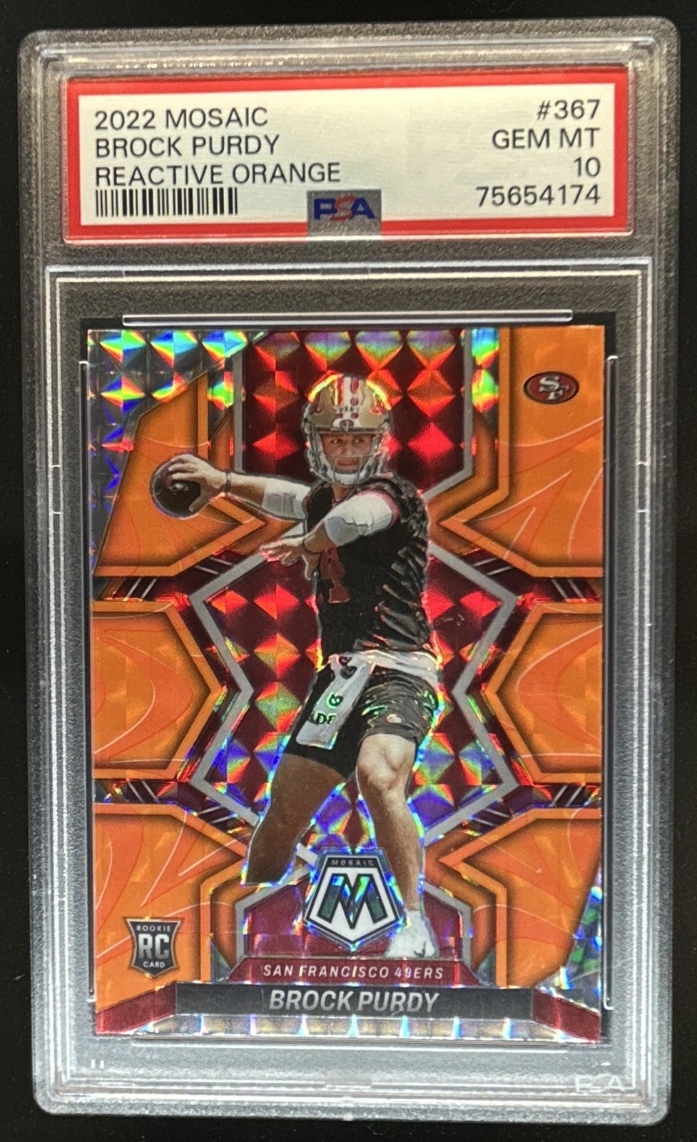 2022 Panini Mosaic Brock Purdy RC Mosaic Reactive Orange #367 49ers PSA 10 view 1