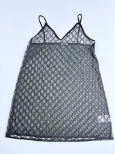 Gucci Black Sheer Embroidered GG Monogram Slip Dress Layering Tunic XL Italy