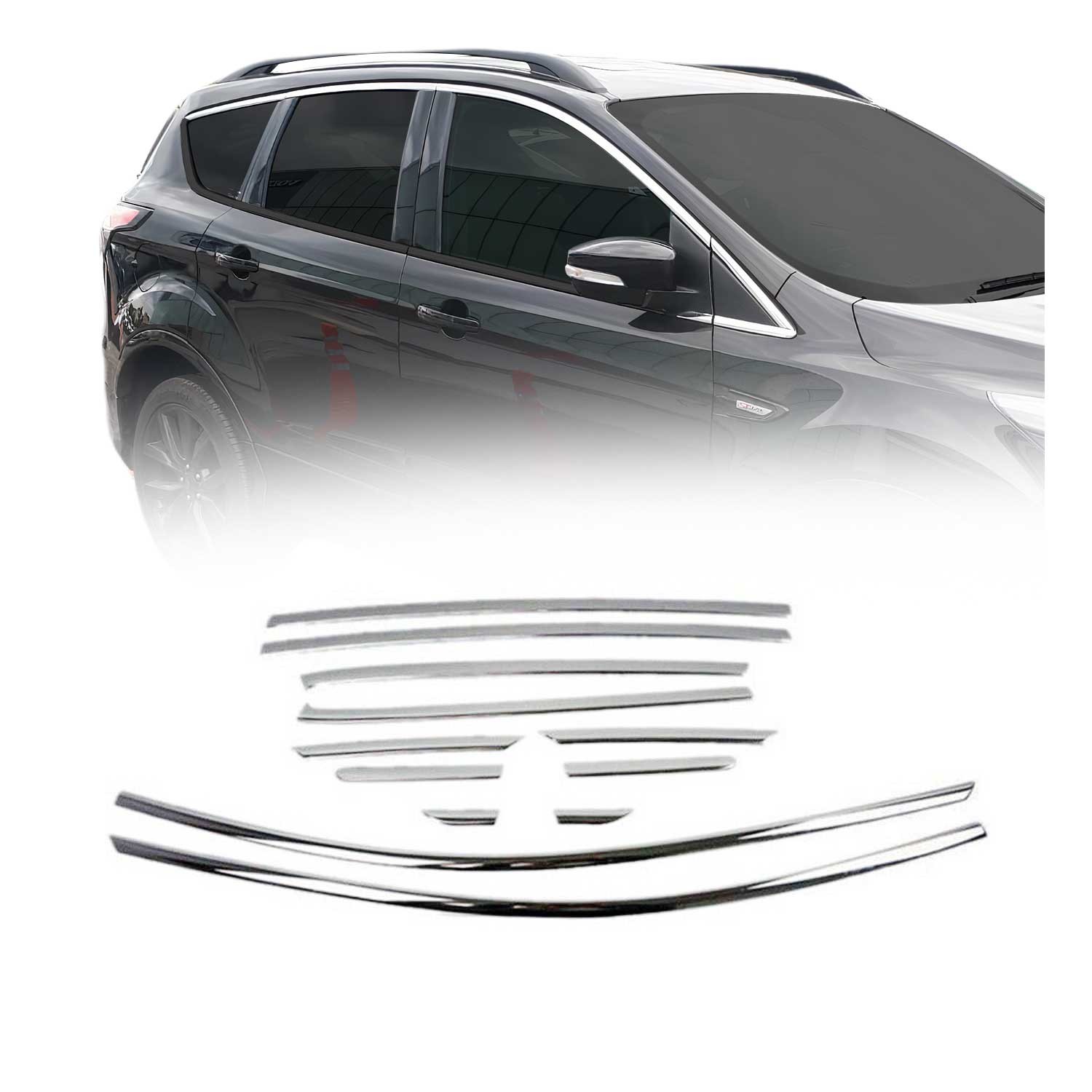 Garniture de fenêtre Ford Kuga II 2012-2019 baguette inox 12 Pcs