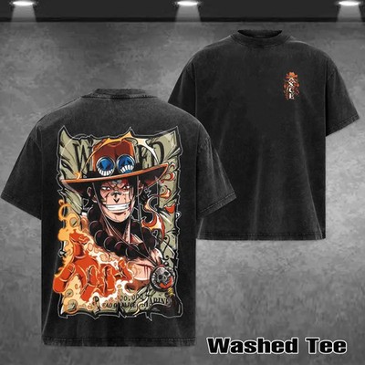 Retro Ace member of the Whitebeard Pirates T-shirt, Retro Anime Double Printed V