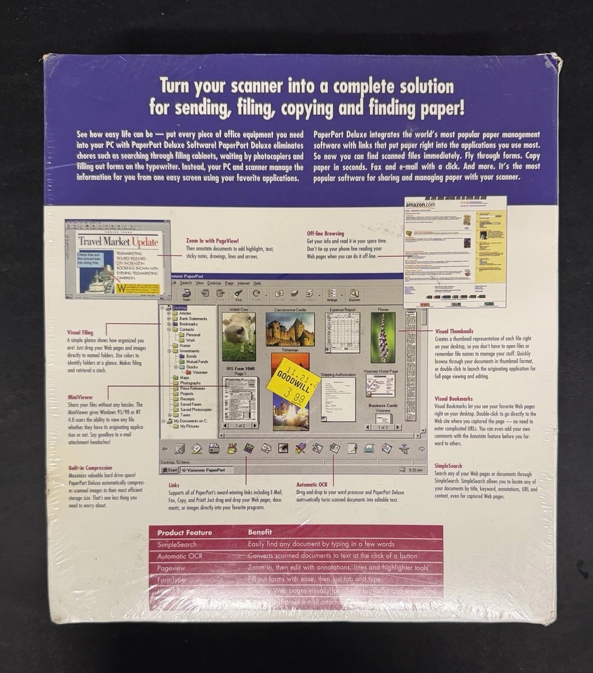 Vintage 1990 NOS PaperPort Deluxe by Visioneer Inc Windows 95 NT Factory Sealed - Image 3 of 4