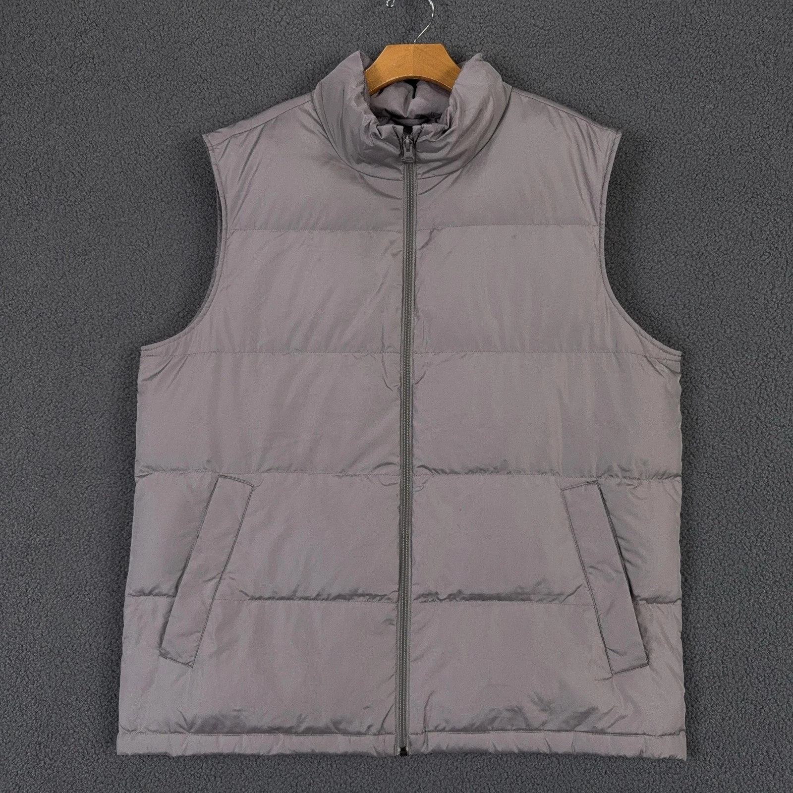 Lands End Vest Mens Large Gray Down Puffer Quilted Full Zip Outdoors Insulated