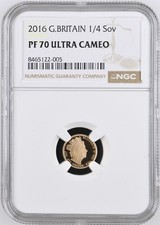 2016 UK Quarter Sovereign Gold Proof PF70UC NGC 22ct Top coin James Butler 1/4