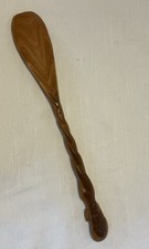 Vintage Hand Carved Wooden Shoe Horn Twisted Handle African Head Figurine