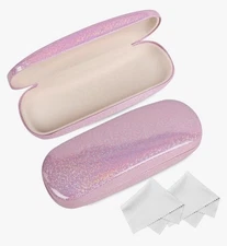 Kids JoyBerg Glitter Pink Hard Shell Eyeglass Case with Cleaning Cloth