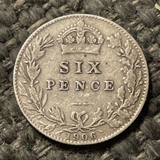 1906 Great Britain  UK Silver Sixpence Coin.