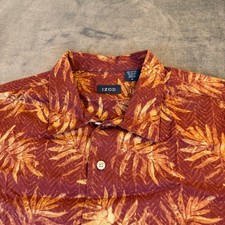 IZOD Short Sleeve Button Down Shirt Tropical Leaf Print Hawaiian Mens Medium