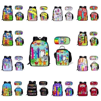 Kids Numberblocks 3D Backpack Bookbag School Lunch Bag Rucksack Pencil Case Set