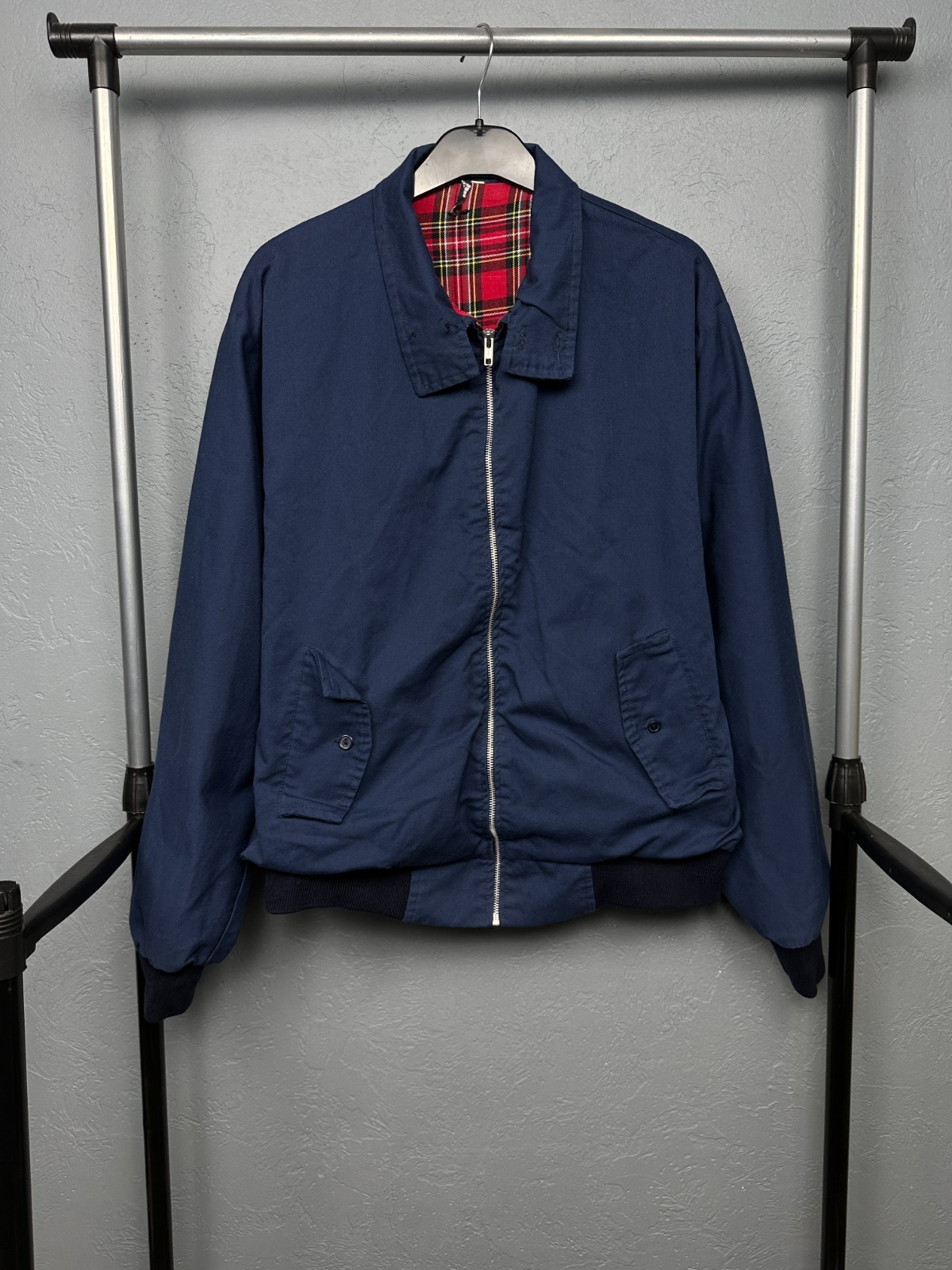 Vintage England Plaid Lined Collared Harrington Jacket Baracuta style Size L