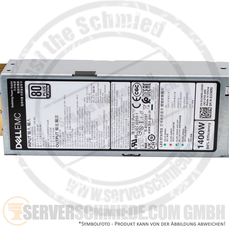 Dell 1400W Netzteil PSU 80 Plus Platinum R650 R750 R6525 R7525 R7615 R7625 01CW9 - Bild 3 von 3