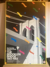 VTG NYC Tech College The Brooklyn Bridge 1883-1983 Art Poster 18”X28” Quite Rare
