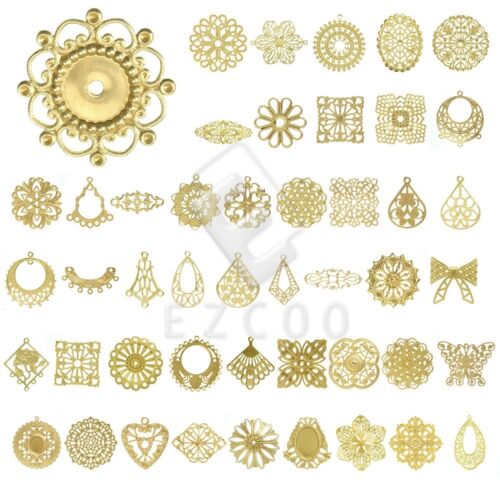 Metal Links Pendants Charms Filigree Jewelry DIY Flower/Round/Oval/Teardrop - Photo 1 sur 215