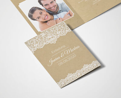 Einladung Hochzeit Hochzeitseinladung -  Retro Spitze mit Bild und Text