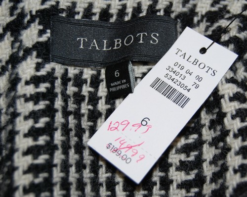 NWT Talbots Women's Black & Ivory Plaid Wool Short Coat sz 6 8 - Picture 8 of 8