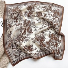 100 Silk Scarf Women Vintage Brown Trees Kerchief Small Square Bandana 53 53cm