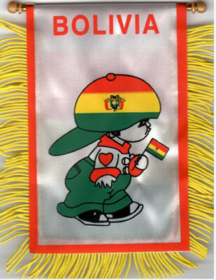 Bolivia Boy flag double layered with hang cord car rear view mirror 4''x5''