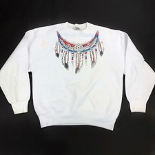 VTG 80s 90s Native American Graphic Art Crewneck Sweatshirt Sz M Made In USA