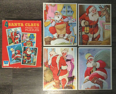 Vintage 1969 Whitman 4 Santa Claus Frame Tray Puzzles in Original Box