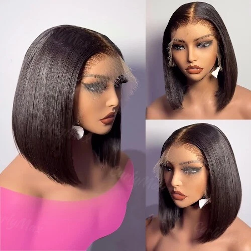 250% Brasileño BoneShort Bob 13x4 Encaje Frontal Cabello Humano 13x6 HD Transparente Foto 2 de 4