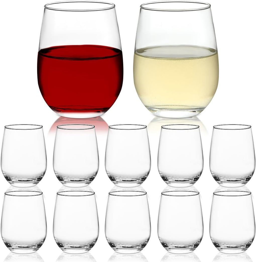 Stemless Wine Glasses Set of 12, No Stem Wine Glasses, Heavy Base