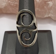MEXICO STERLING SILVER MODERNIST LARGE ELONGATED RING SIZE 8