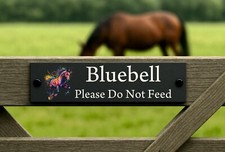 Personalised Stable Gate Sign – Custom Slate Plaque with Colourful Horse Designs